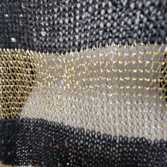 Black Gold Knit Top Metallic Sparkling Open Top Blouse- preloved - Picture 8 of 13